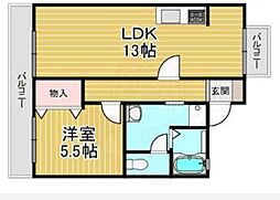 ベルコモン甲子園 2DKの間取図画像