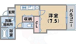 マテリアル段上 1Kの間取図画像