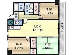 南海泉北線 深井駅 徒歩5分の賃貸マンション 3階2SLDKの間取り