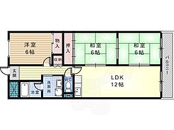 南海泉北線 深井駅 徒歩15分の賃貸マンション 5階3LDKの間取り
