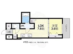 クローバー・レジデンスNakamozu 1DKの間取図画像