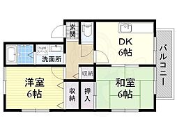 宗久園ハイツB棟 1階2DKの間取り