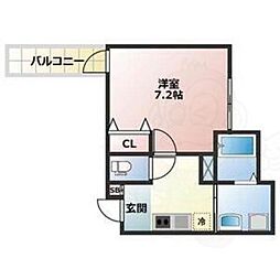 ALEGRIA津久野North 2階1Kの間取り