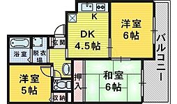 コーポ新宅2 2階3DKの間取り