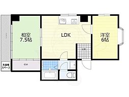 サニーハイツ今池 4階2DKの間取り