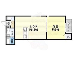 堺市堺区大浜中町2丁アパート 1LDKの間取図画像