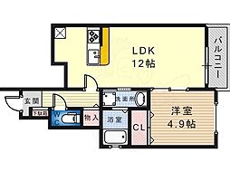 南海高野線 中百舌鳥駅 徒歩4分の賃貸アパート 1階1LDKの間取り