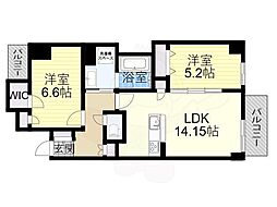 プレサンスロジェ心斎橋 2LDKの間取図画像