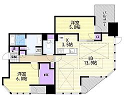 ブランズタワー大阪本町 2LDKの間取図画像
