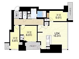 ローレルタワー御堂筋本町 3LDKの間取図画像