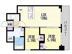 S-RESIDENCEFUKUSHIMAdivere 2LDKの間取図画像