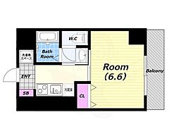 オアーゼ扇町 1Kの間取図画像