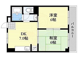 高木マンション 2DKの間取図画像