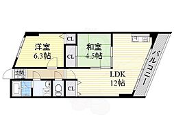 セレコート箕面 2LDKの間取図画像