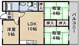 箕面エメラルドハイツ 3LDKの間取図画像
