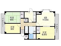 阪神なんば線 伝法駅 徒歩14分の賃貸マンション 3階3LDKの間取り