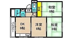 第2向和マンション 1階3DKの間取り