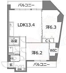 阪神ハイグレードマンション1番館 2LDKの間取図画像
