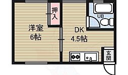 新大阪土井コーポ 1DKの間取図画像