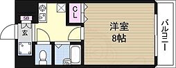 エクセレント上新12 6階1Kの間取り