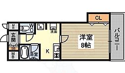 東明マンション東三国 2階1LKの間取り