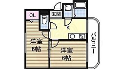 ユニヴェール新大阪 2Kの間取図画像