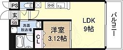 アーバンフラッツ西中島 1LDKの間取図画像