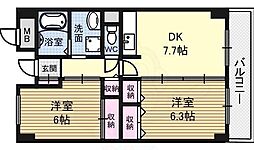 ラフィネ淀川 2DKの間取図画像