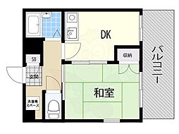 第5国本エレガンス新大阪 1DKの間取図画像