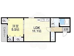 フジパレス十三北2番館 1LDKの間取図画像