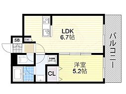 新大阪ファミール 1LDKの間取図画像