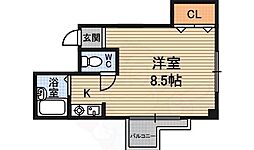 新大阪ハイツ ワンルームの間取図画像