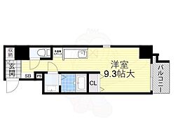 ウィスタリア新北野 ワンルームの間取図画像
