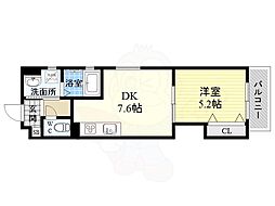 クリエオーレ安立 1階1DKの間取り