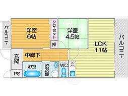 レオ住之江公園 2階2LDKの間取り