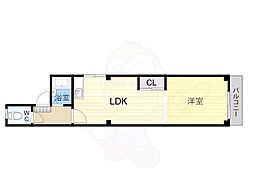浜口東マンションウイングス 1LDKの間取図画像