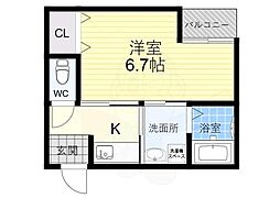 IResidence天王寺 1Kの間取図画像