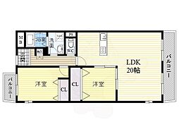 アノパーク加賀屋 2LDKの間取図画像