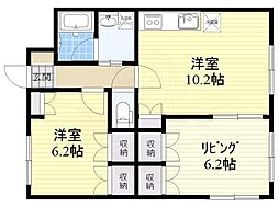 サンハイツホリウチ南七松 1階2LDKの間取り