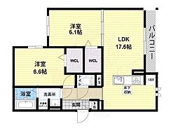 パノフグランデ 1階2LDKの間取り