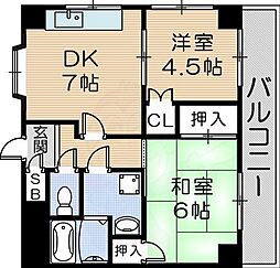 ライフイン光菊 2DKの間取図画像