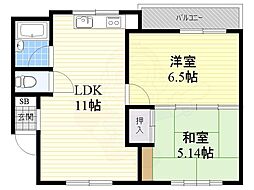 長洲ホワイトパレス1号館 2LDKの間取図画像