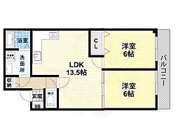中本ビル 2LDKの間取図画像