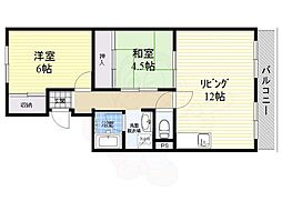 グランデージ武庫川 2LDKの間取図画像
