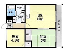 ジュネス西難波 2LDKの間取図画像