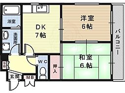 サンサーラ汐町 2DKの間取図画像