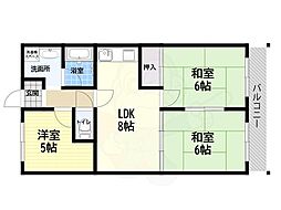 エイチ・ツー・オー杭瀬ビル 3DKの間取図画像
