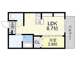 ジーイーオンズ 2階1LDKの間取り
