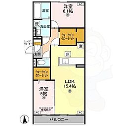 パサログランデ賑町 1階2LDKの間取り