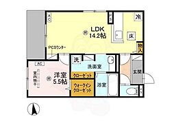 パサログランデ賑町 1階1LDKの間取り